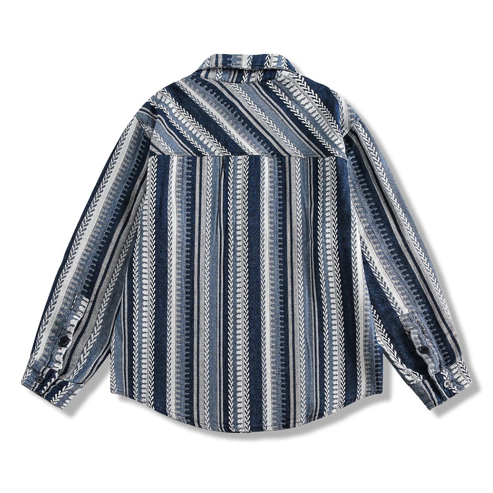 アメカジ　レトロ風編みストライプ長袖シャツ