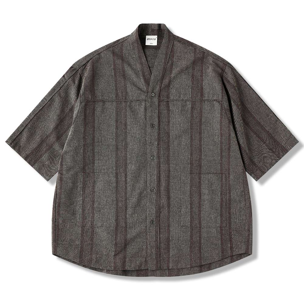 和風コットンリネンストライプシャツ