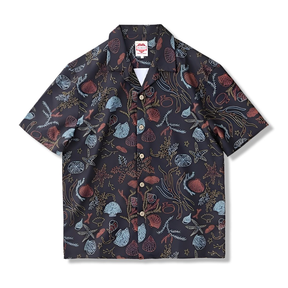 「潮干狩り」マリンモチーフプリント半袖シャツ