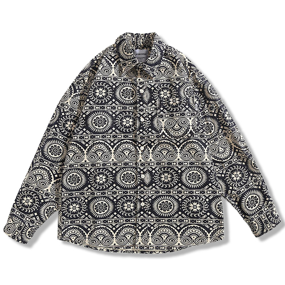 ペイズリーメダリオン 　総柄プリント長袖シャツ