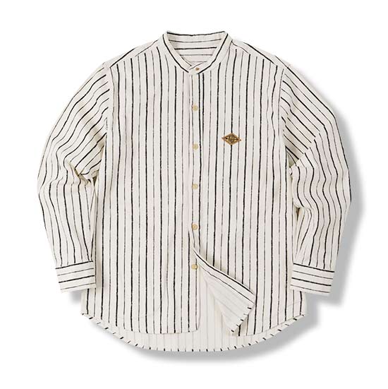 手描き風ストライプ 　ベースボールシャツ長袖