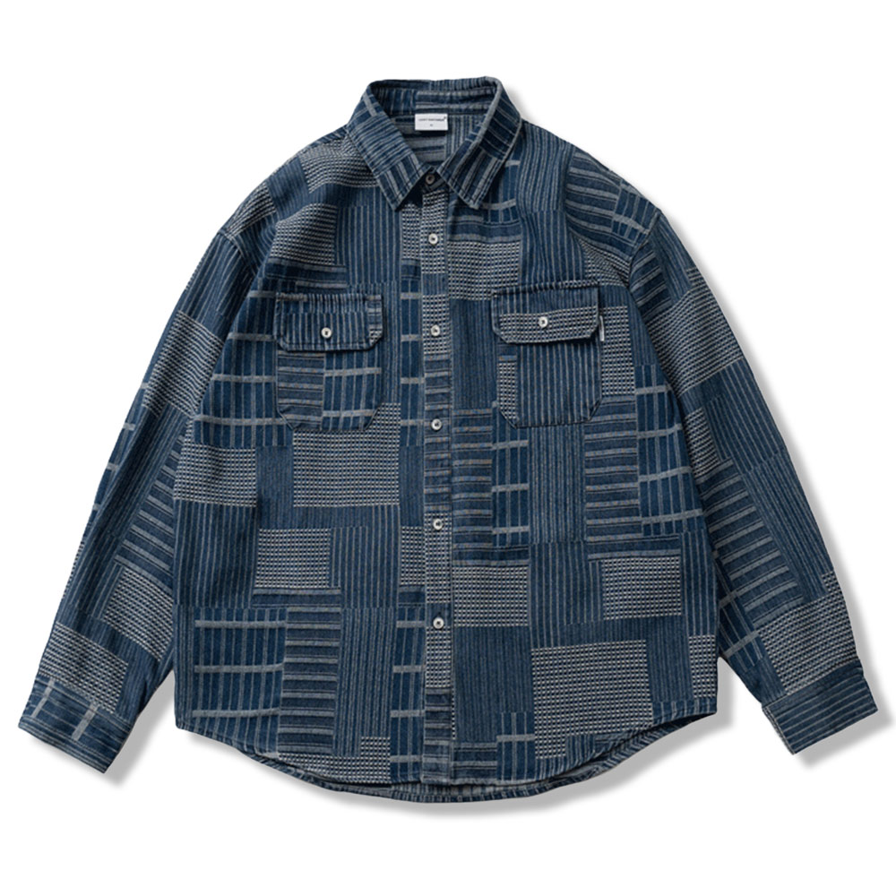 藍染めジャカードチェックシャツ
