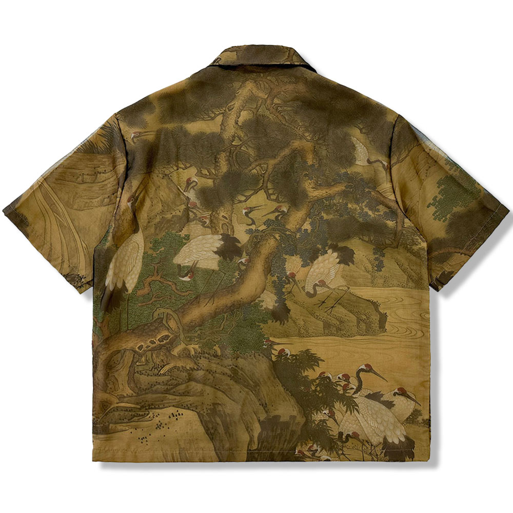鶴柄開襟アロハシャツ