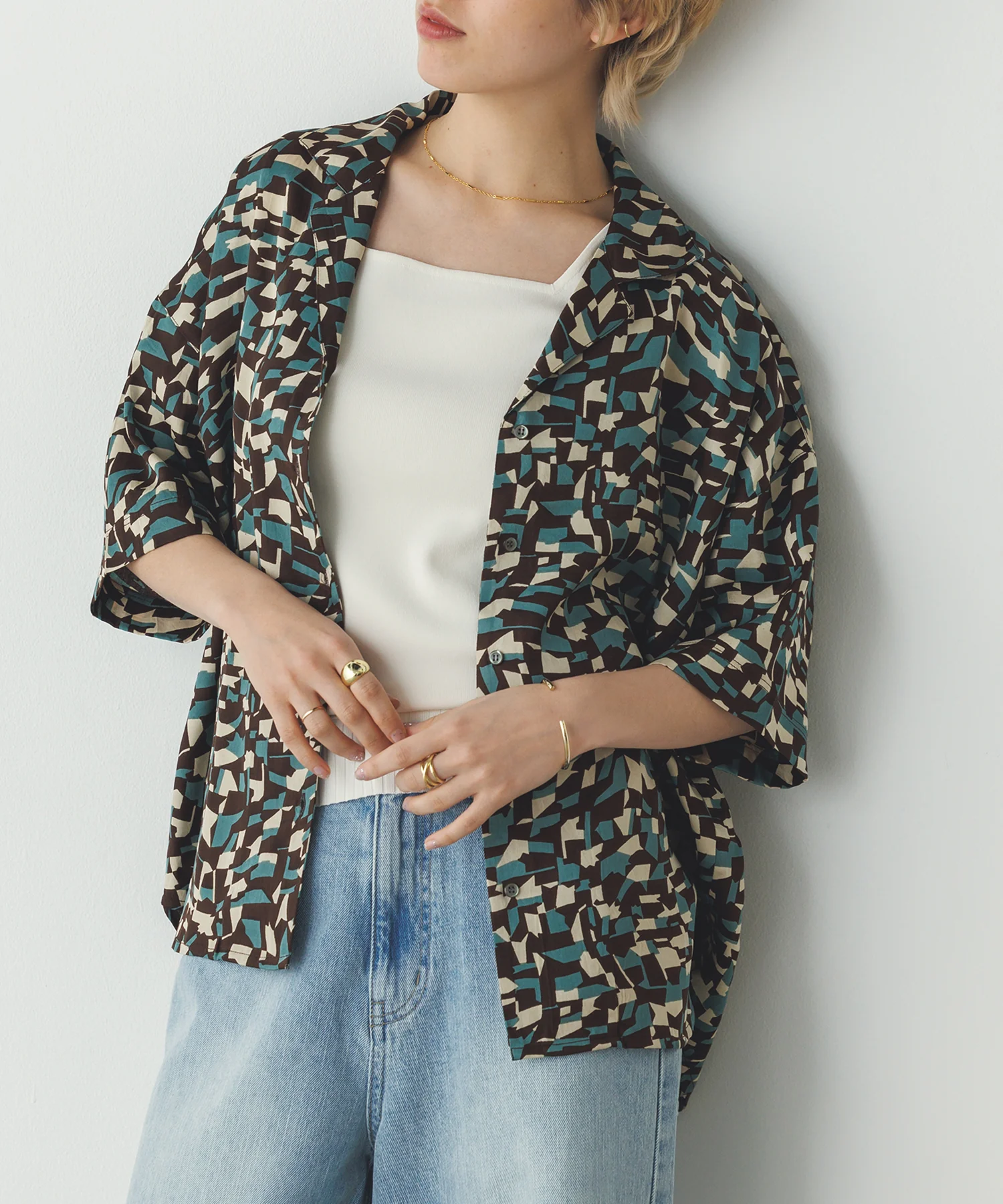 ジオメトリックプリント 半袖シャツ