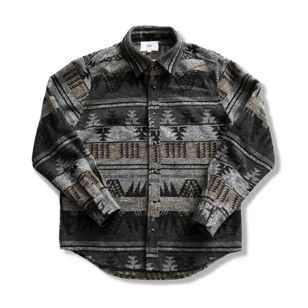 ウール混紡ナバホ柄先染めジャカード長袖シャツ
