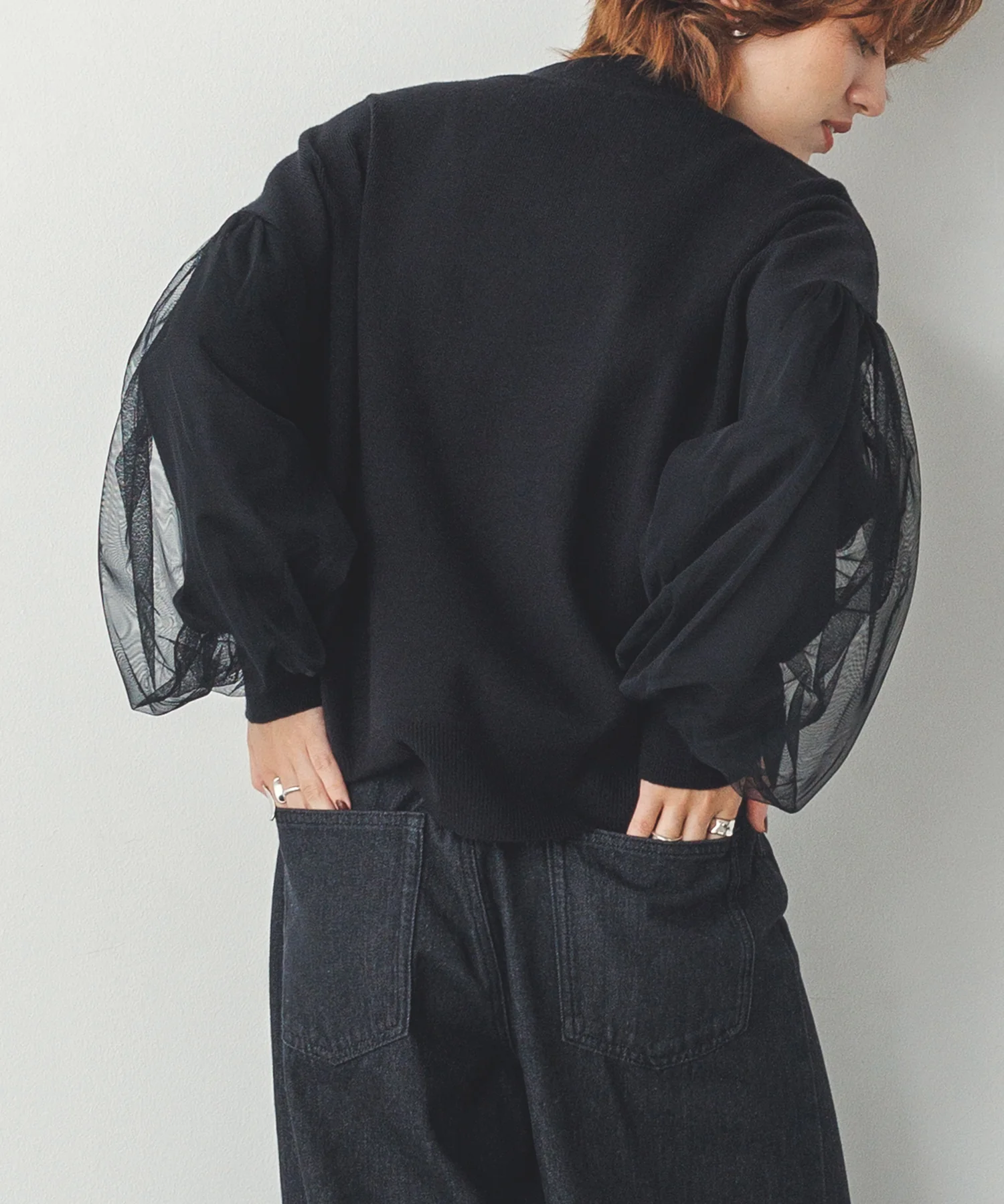 【静電気防止】やわもちヤーン チュールドッキングニット