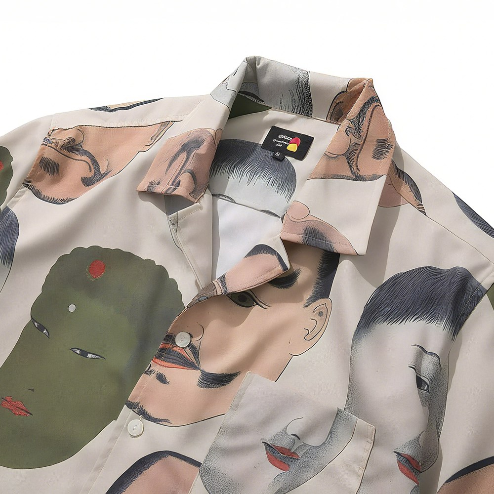 浮世絵　能面モチーフアロハシャツ