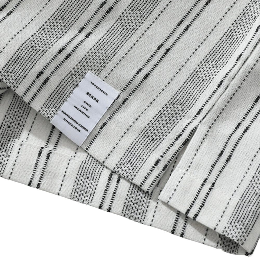 リネンストライプ開襟シャツ 半袖