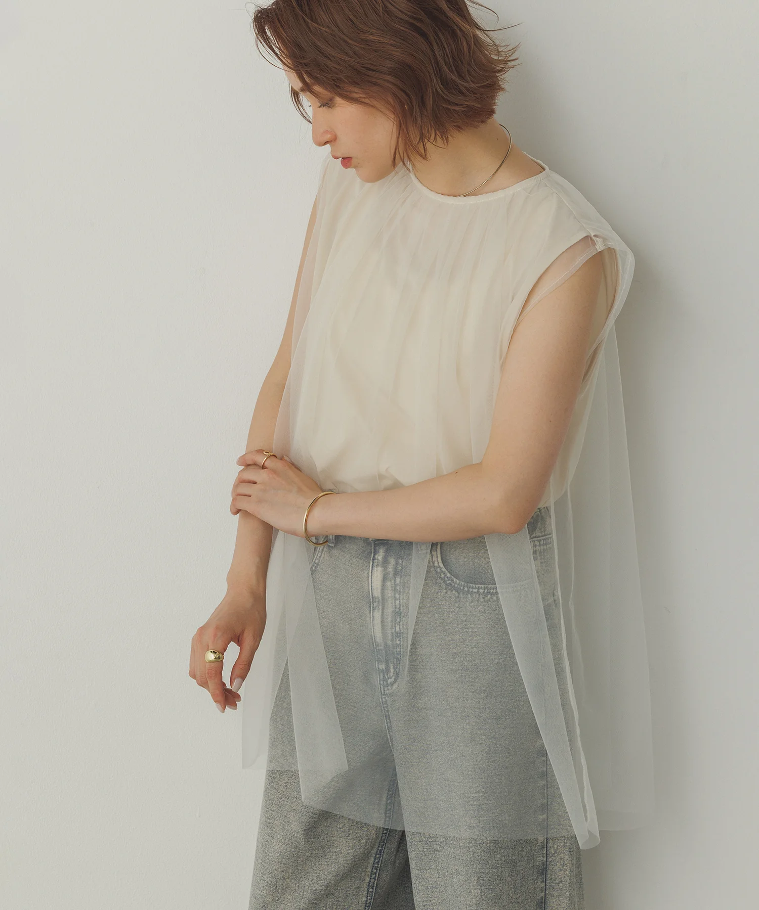 【接触冷感】チュールレイヤードトップス