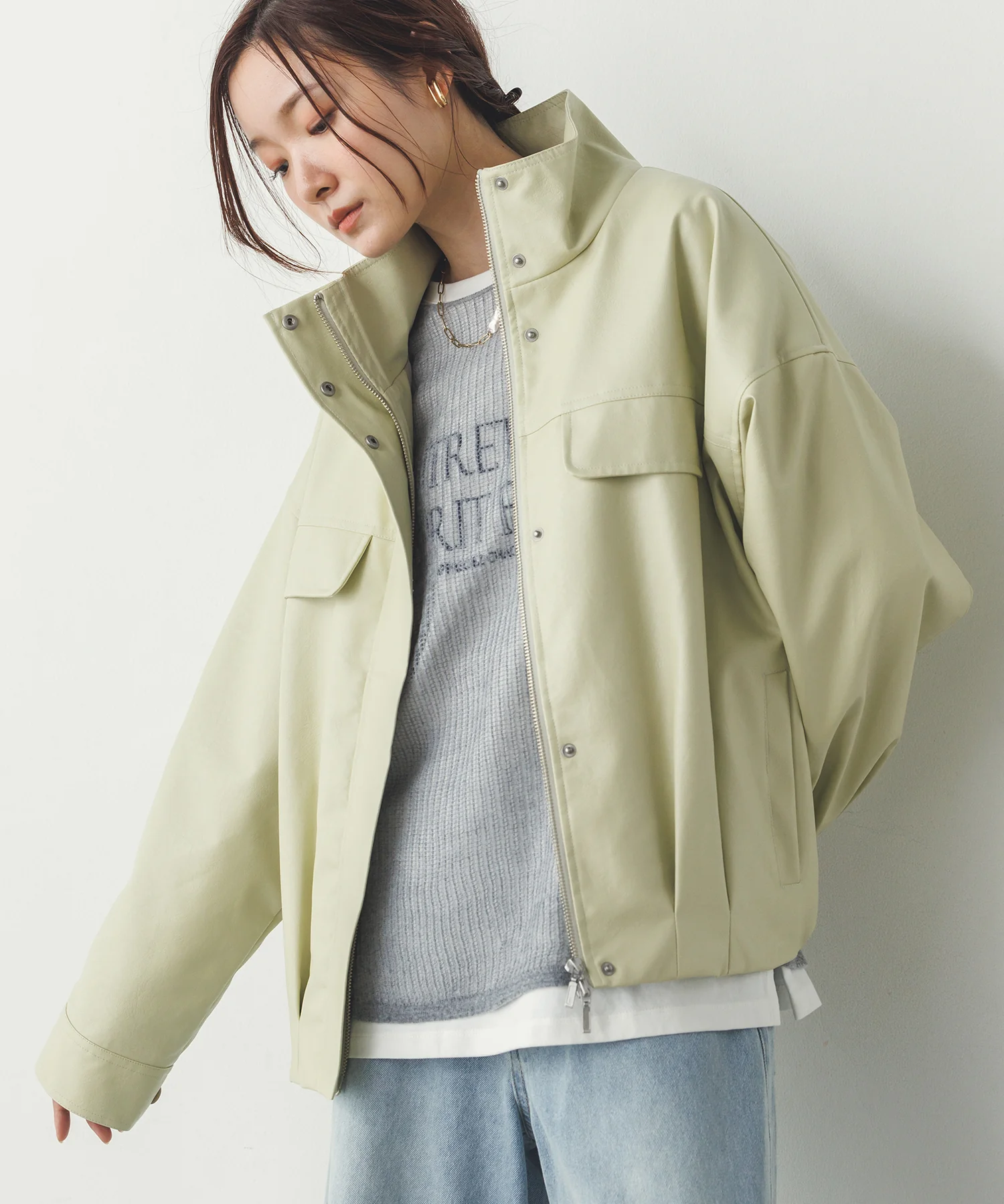 フェイクレザー オーバーブルゾン