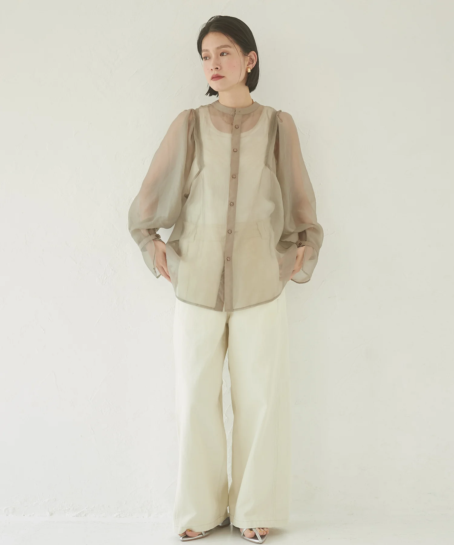 シアーバルーンスリーブブラウス