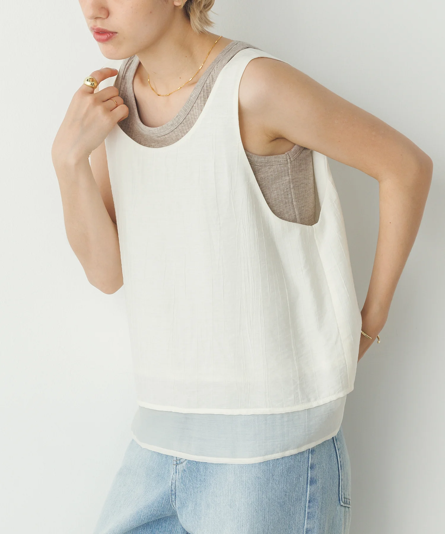 ワッシャーサテン ゆるタンクトップ