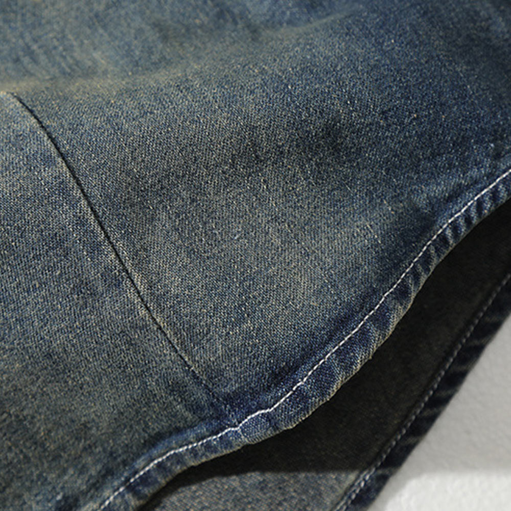 ジョーカーデビルカード　刺繍入り黄土ウォッシュデニムシャツ