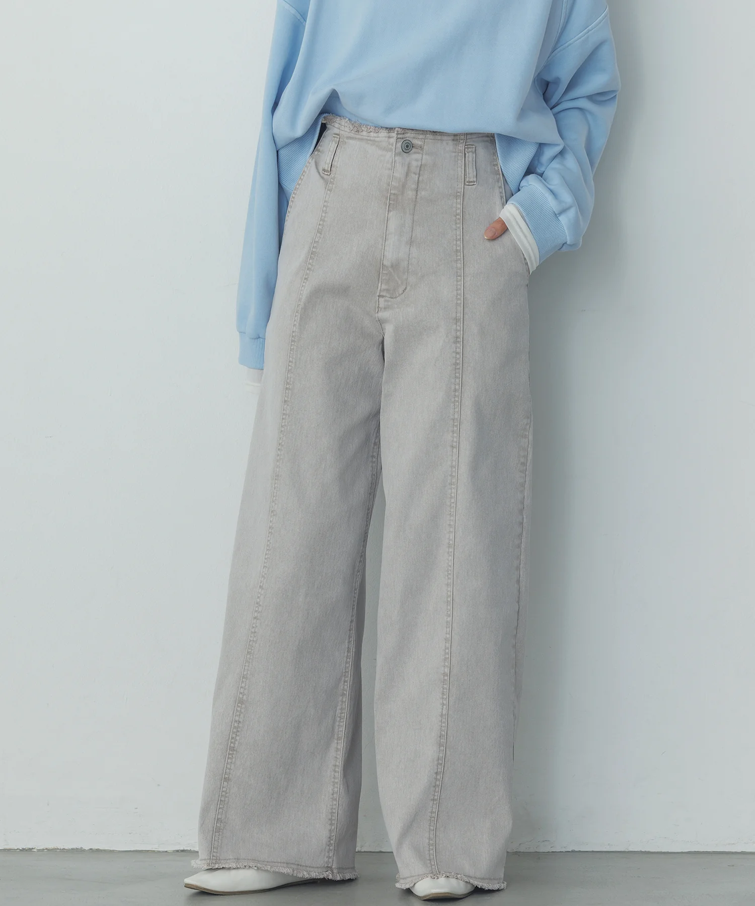デニム/ツイル ハイウエストワイドパンツ