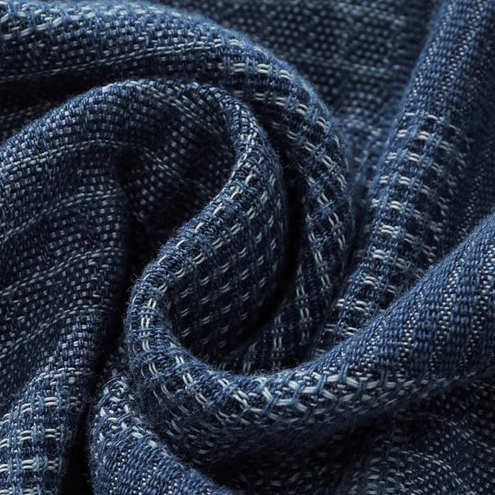 藍染めパッチワーク長袖デニムシャツ