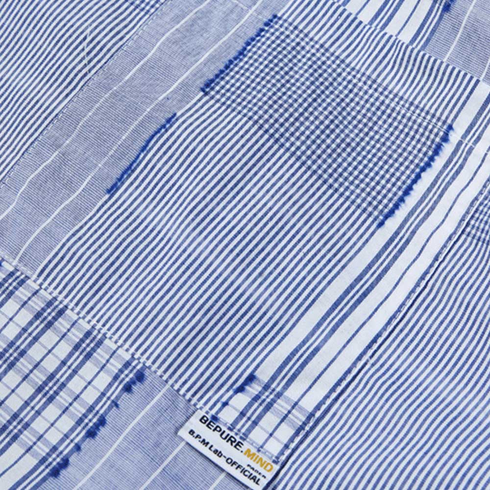 アメカジ　チェック柄パッチワークキューバシャツ 半袖 