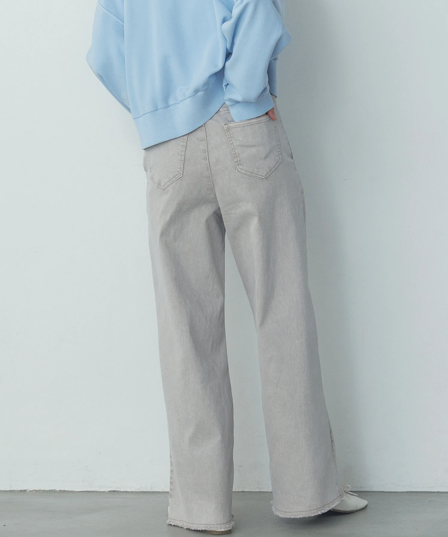 デニム/ツイル ハイウエストワイドパンツ