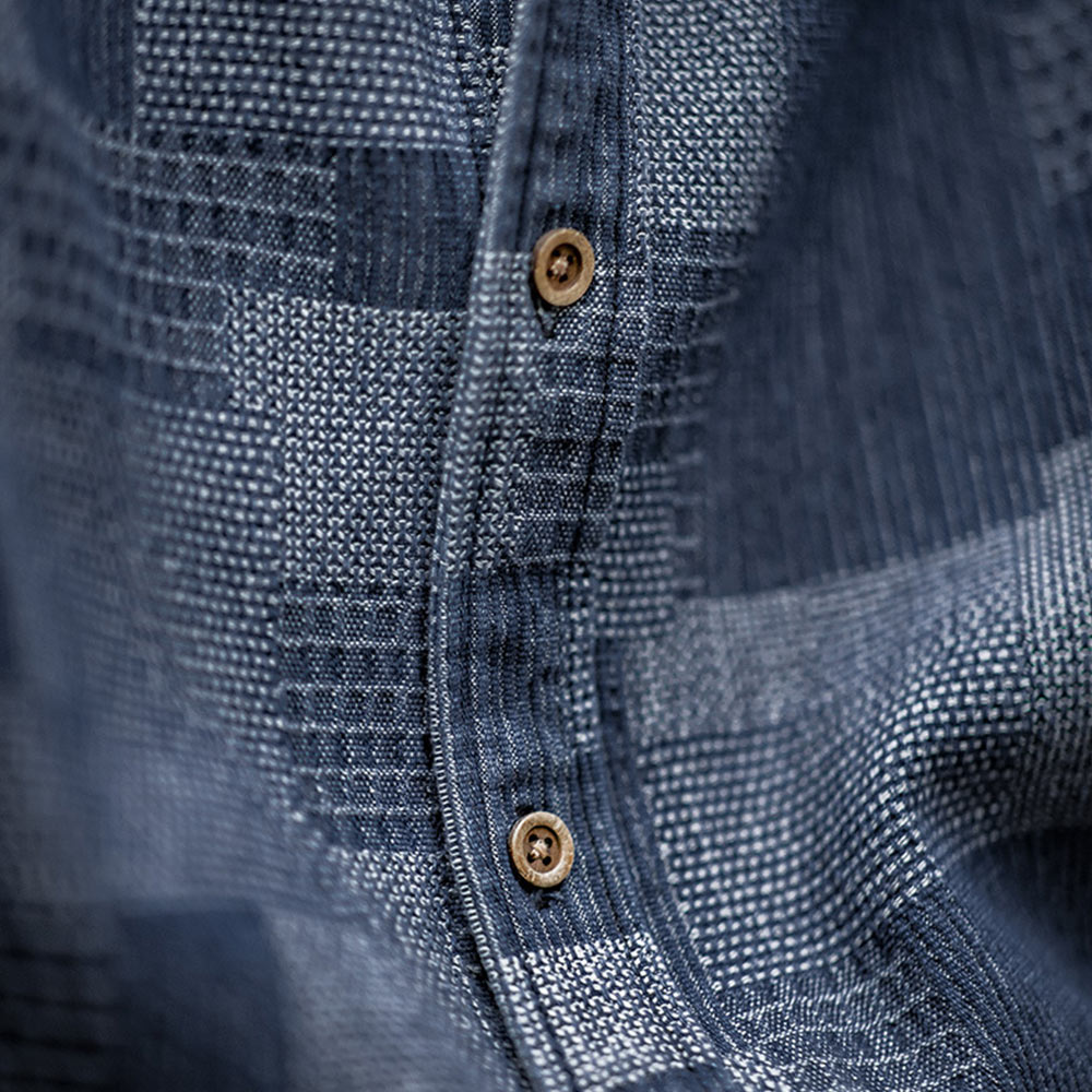 襤褸風刺し子先染めデニムシャツ