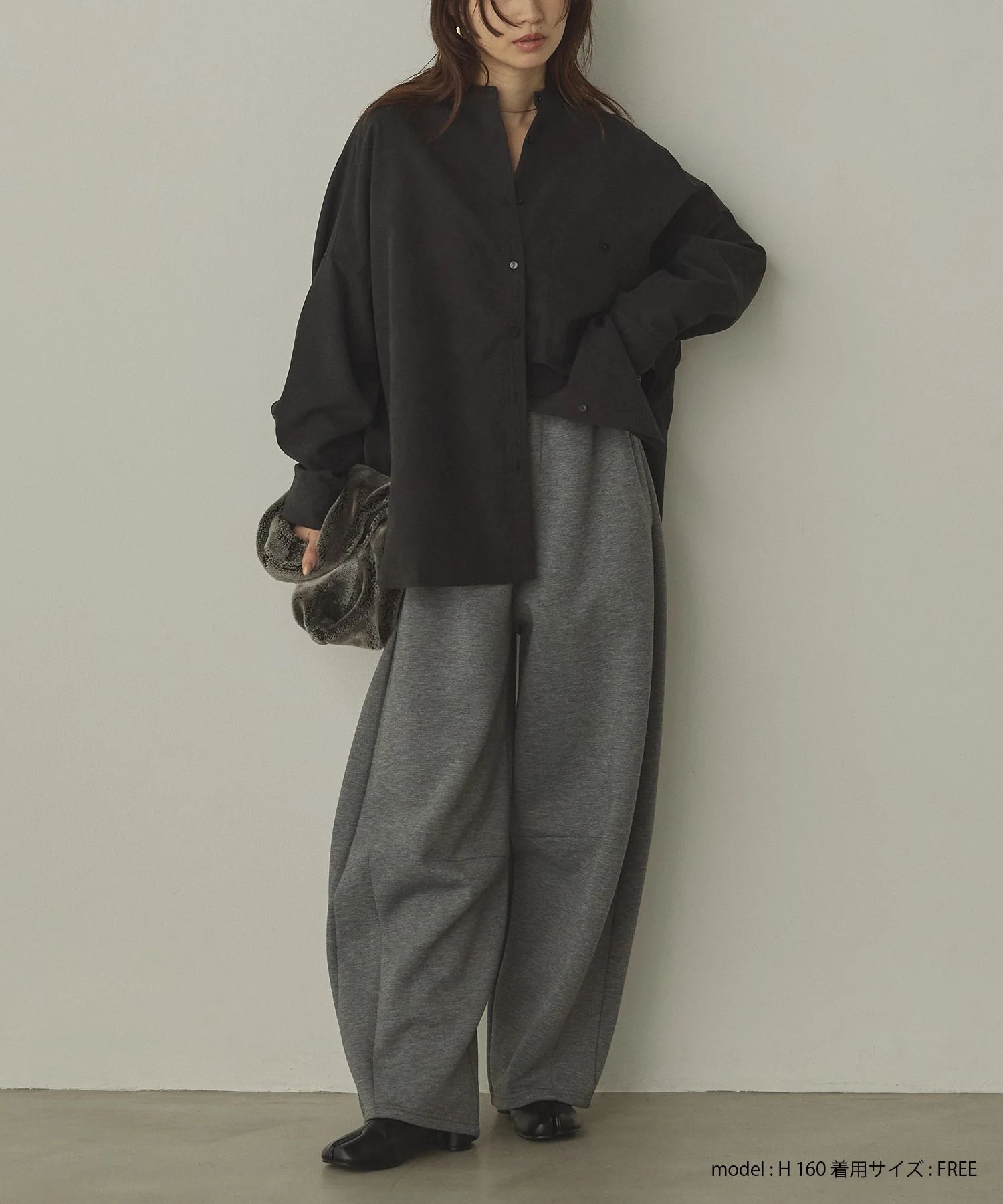 【WEB限定/別注】スウェードライク バンドカラーオーバーサイズシャツ