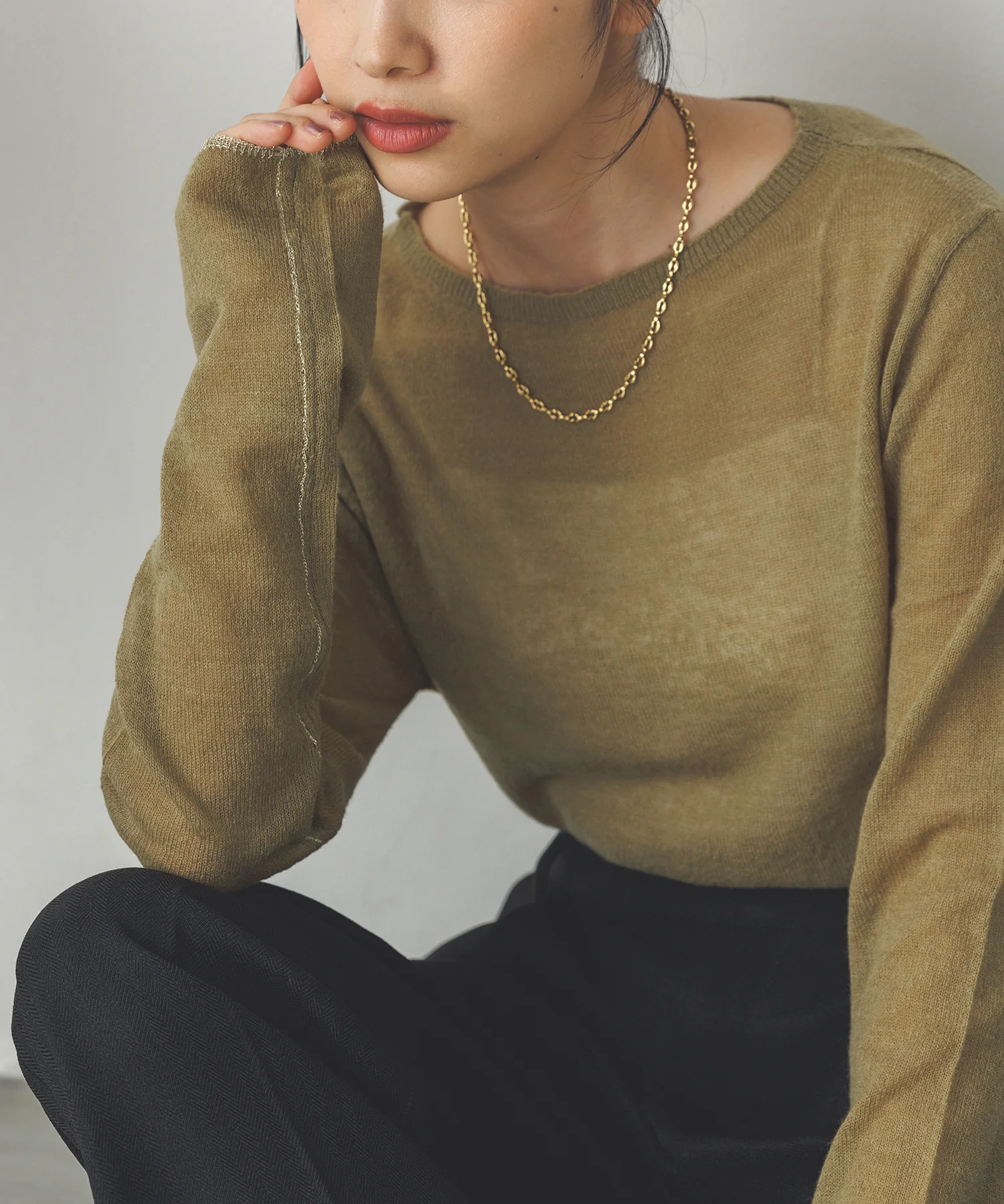 【WEB限定/別注】ラメライン入り ウールミックスシアーニット