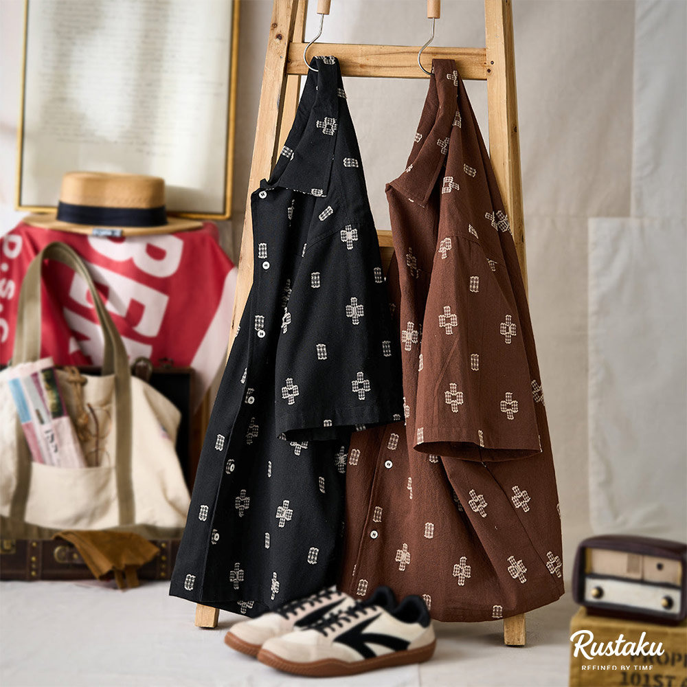 アメカジネイティブ柄刺繍ジャカード半袖シャツ