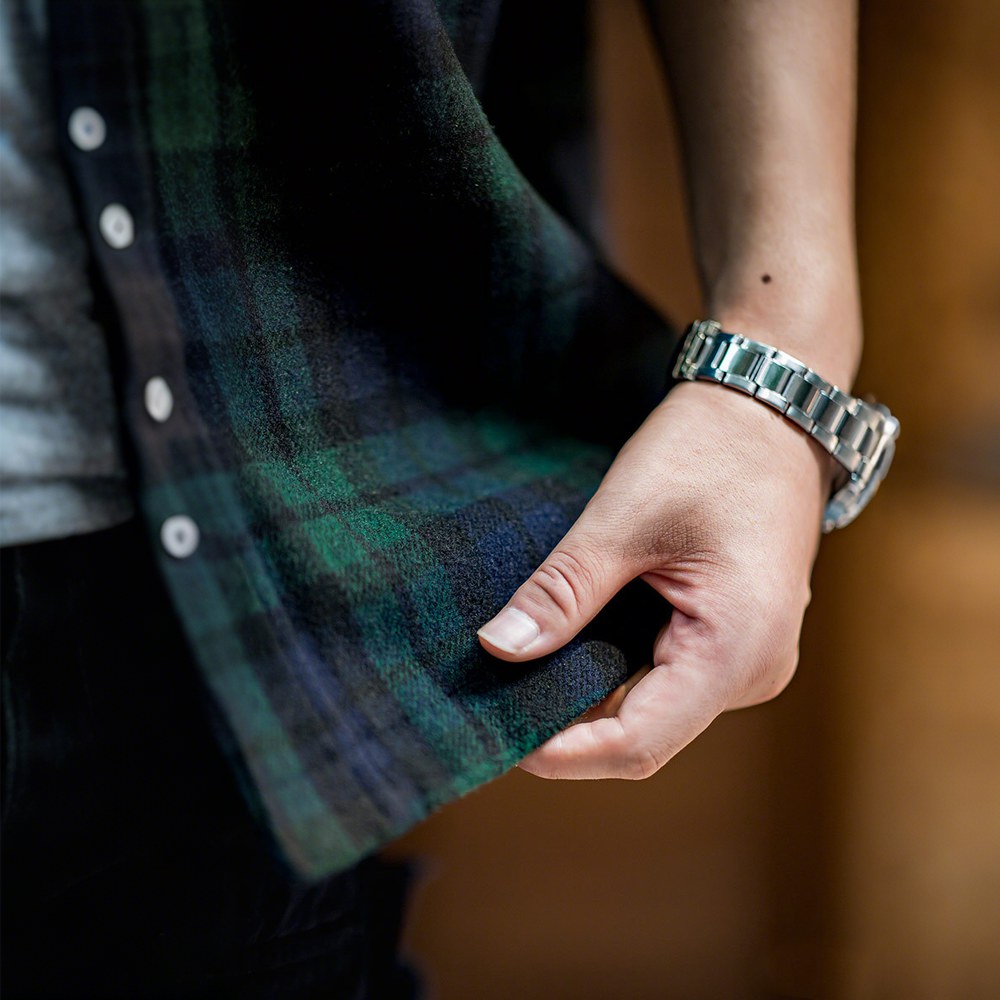 ウール混紡　ブラックウォッチ柄ワークシャツ