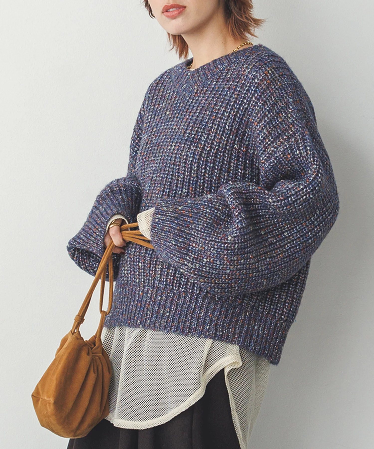 ラメ混ワイドショートニット