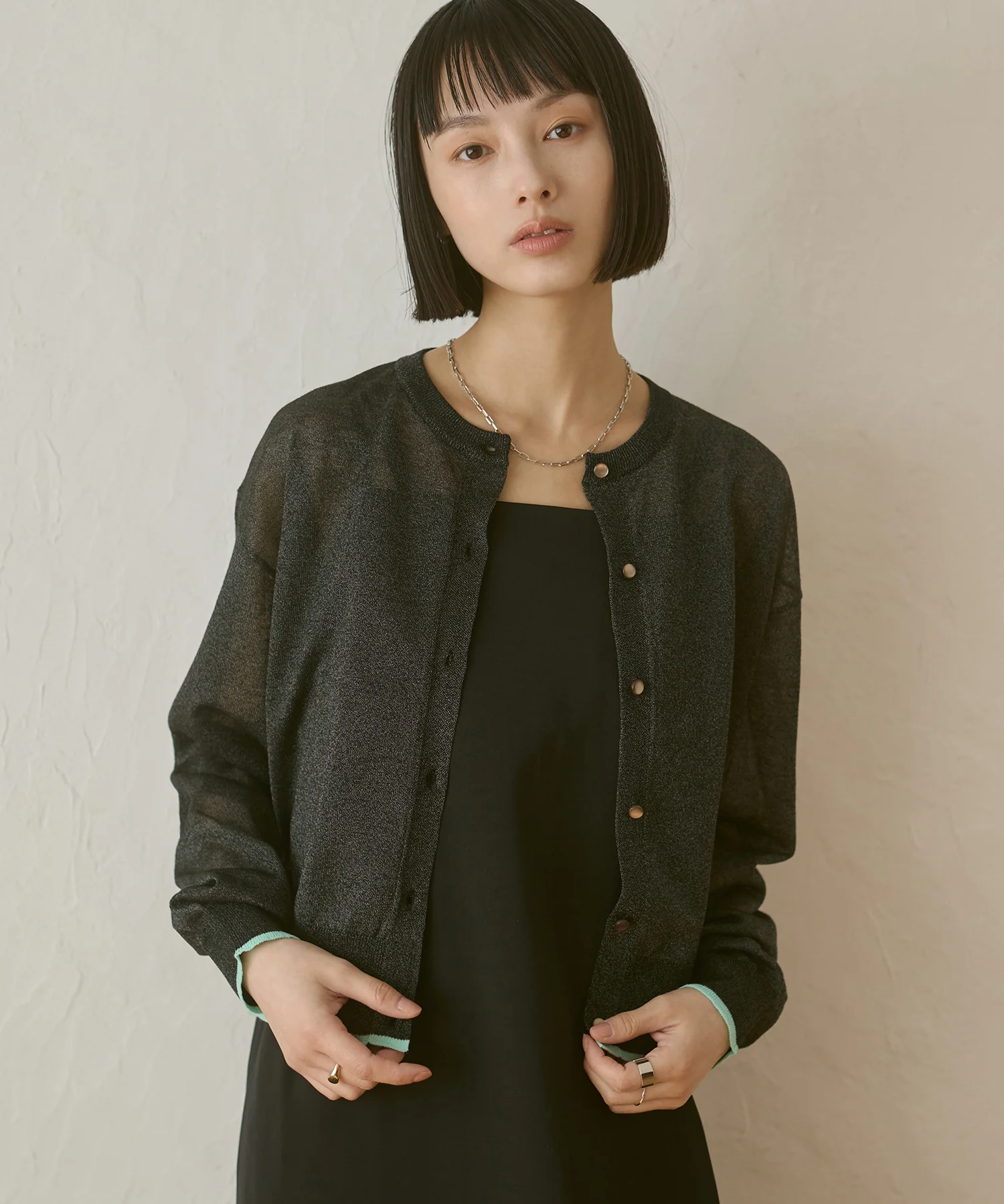 バイカラー シアーニットカーデ