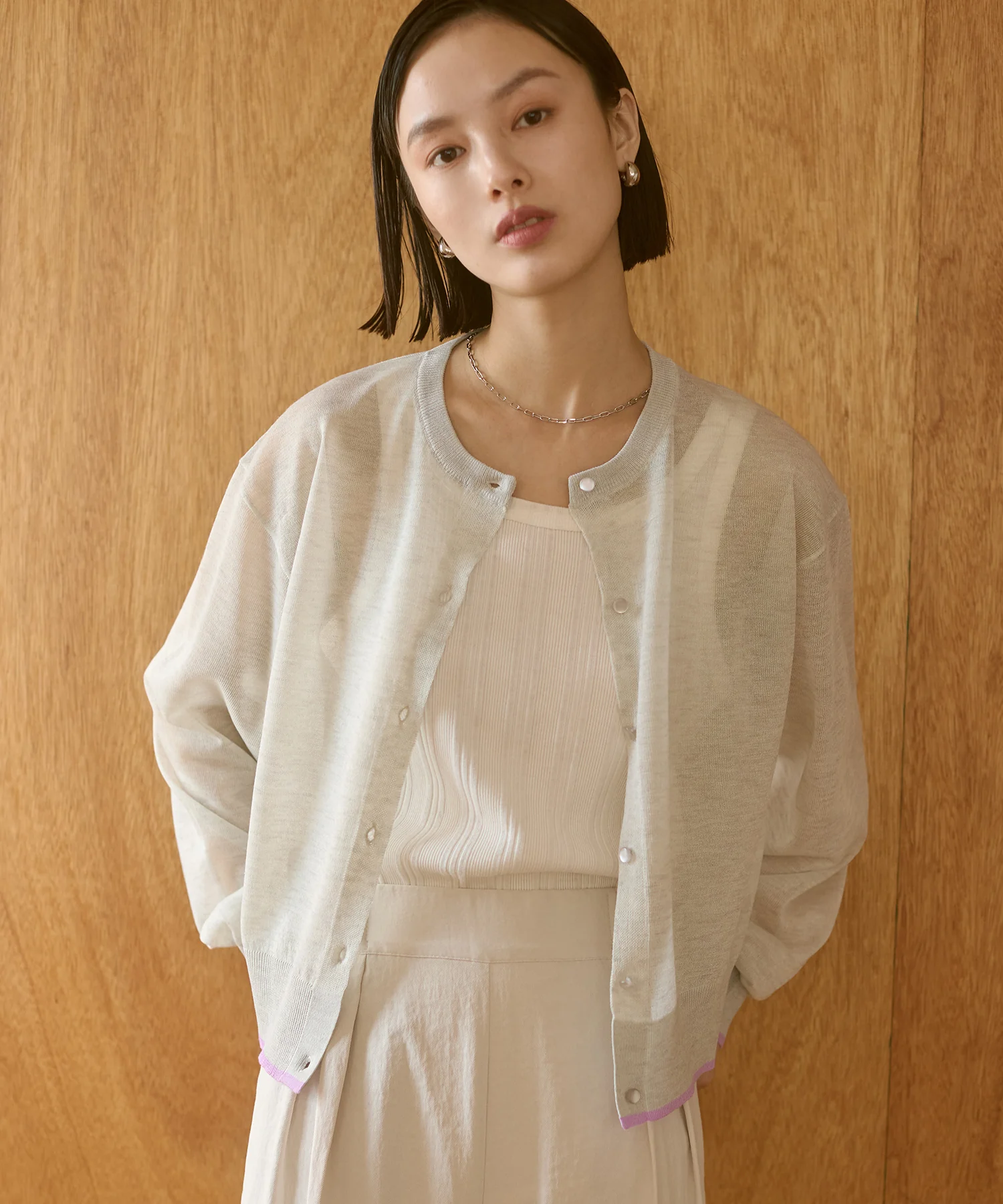 バイカラー シアーニットカーデ