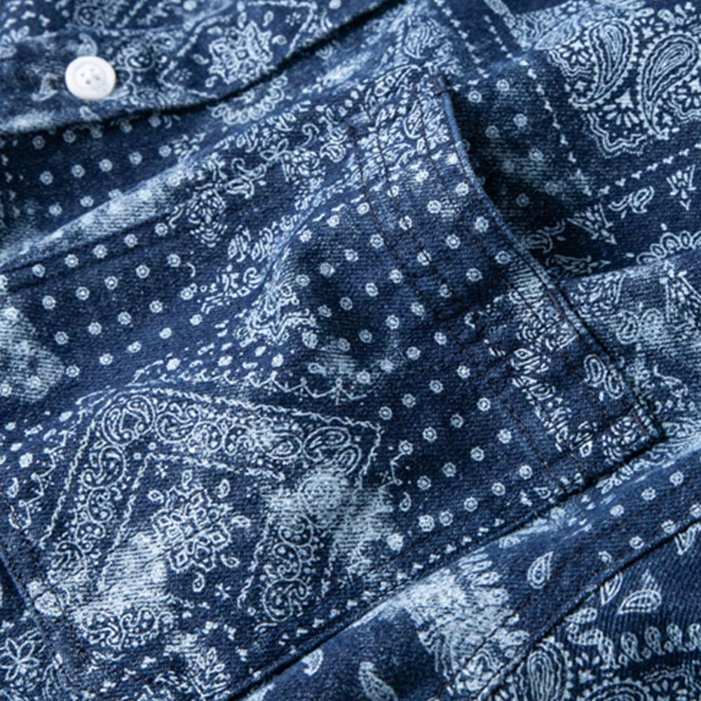 ソフトウォッシュドコットンデニムシャツ 　ペイズリー総柄プリント