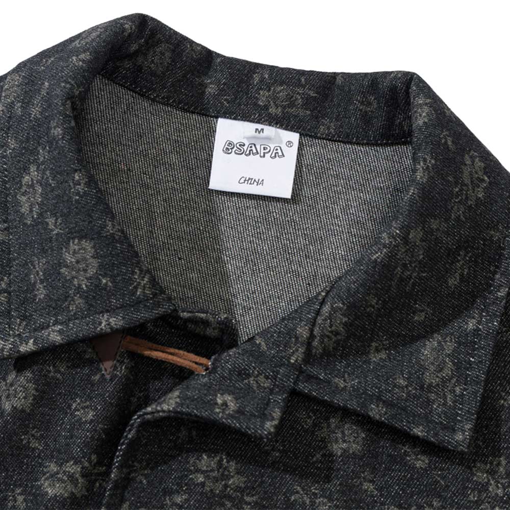 レトロ民族風　デニムワーク長袖 シャツメンズ