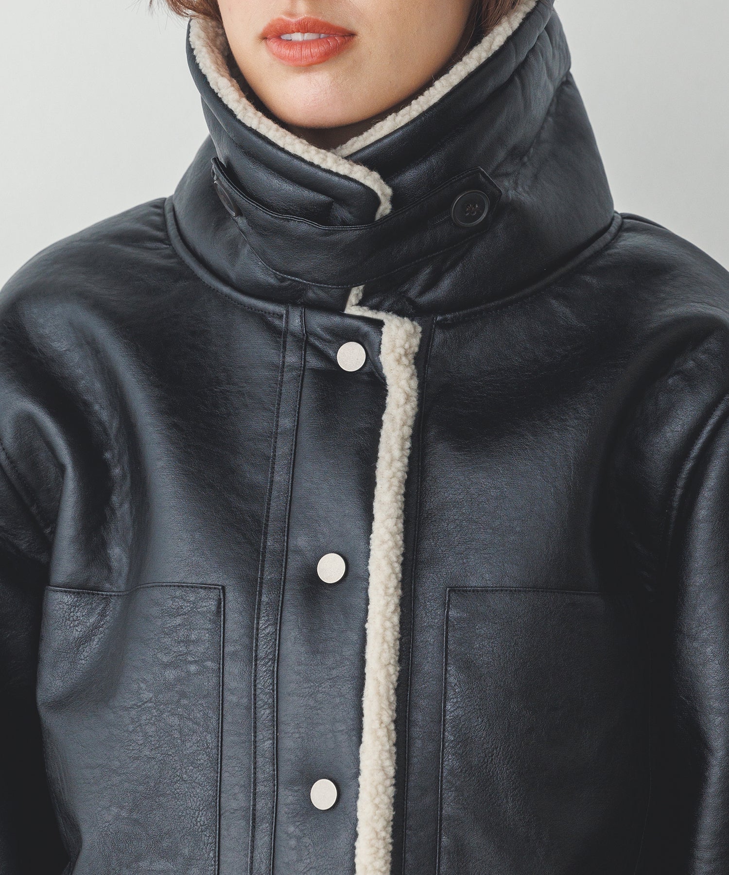 フェイクレザー×ボア ブルゾン