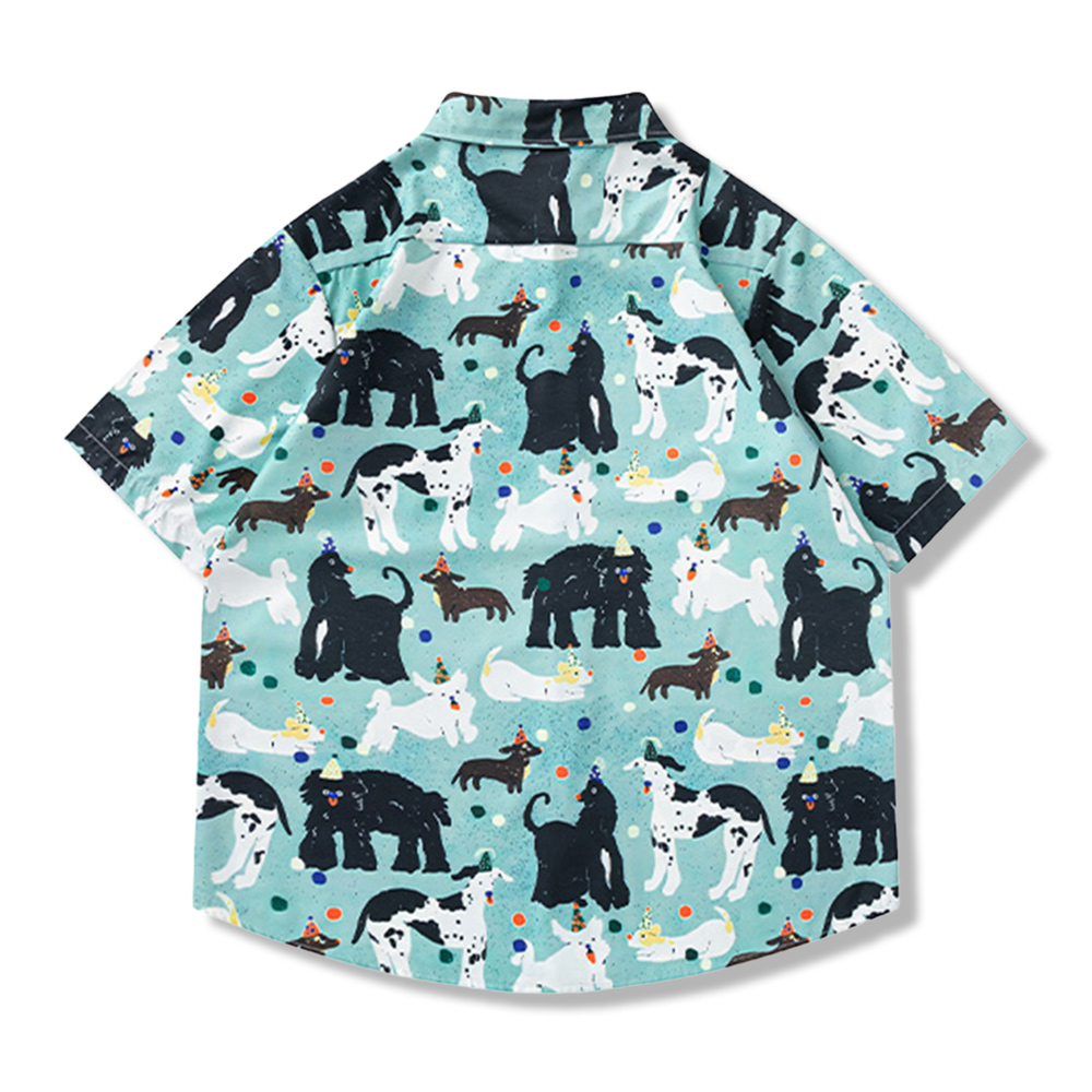 原宿風　犬総柄プリント半袖シャツ
