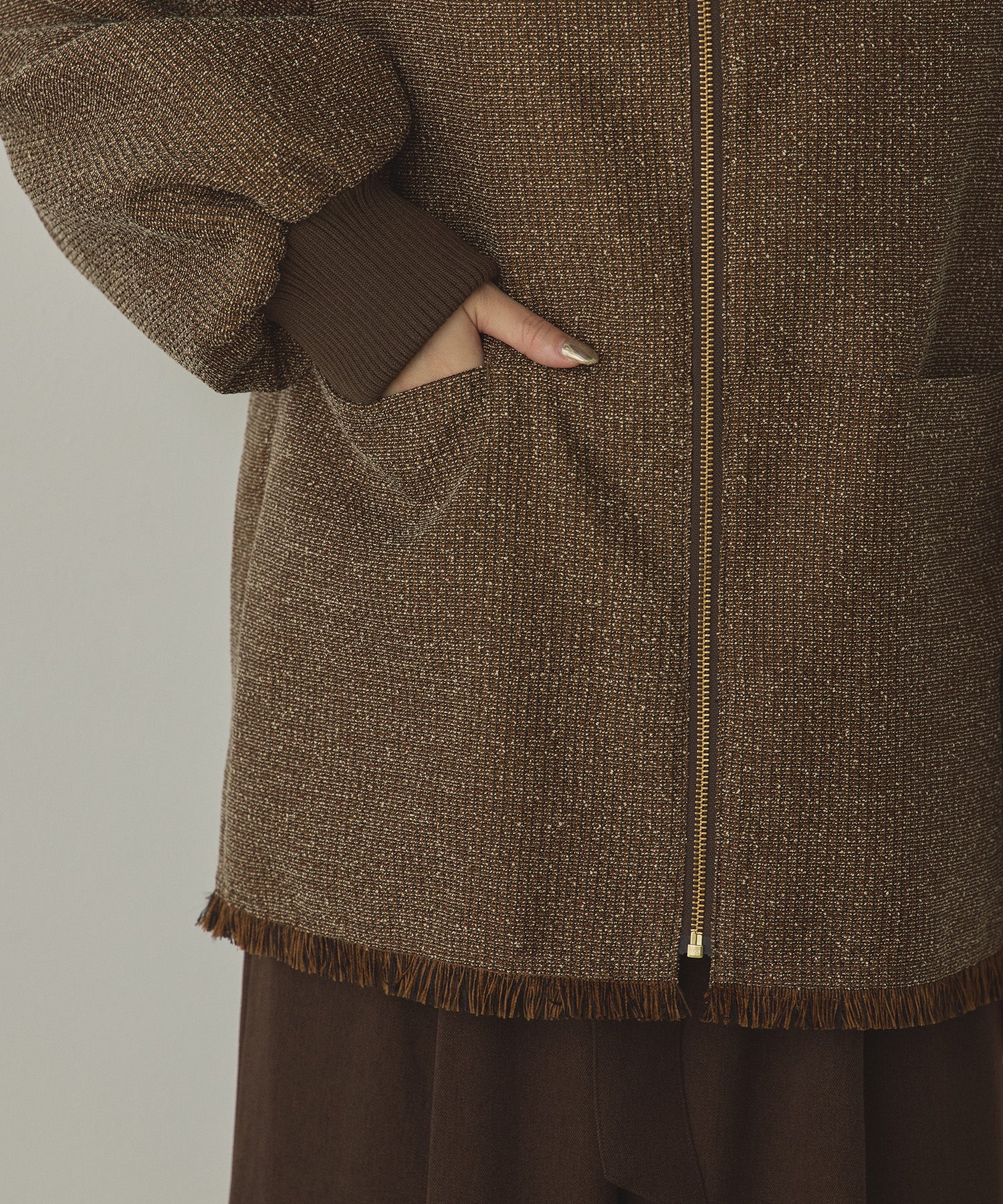 スタンドカラー ツィードブルゾン