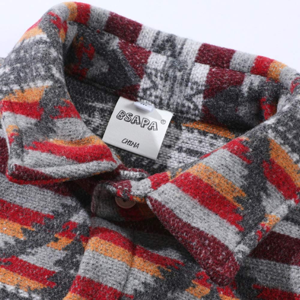 民族風ナバホ柄ジャカード長袖シャツ