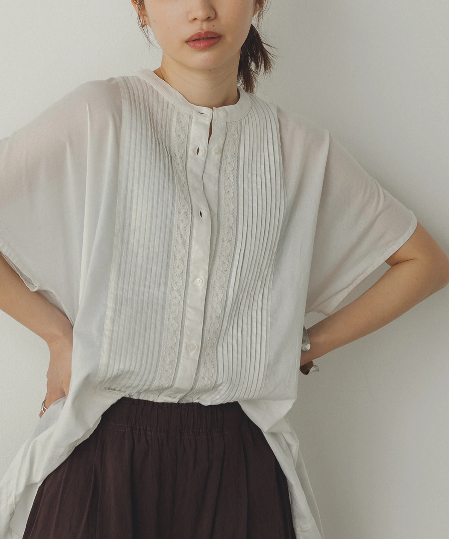 ピンタック レースシャツ