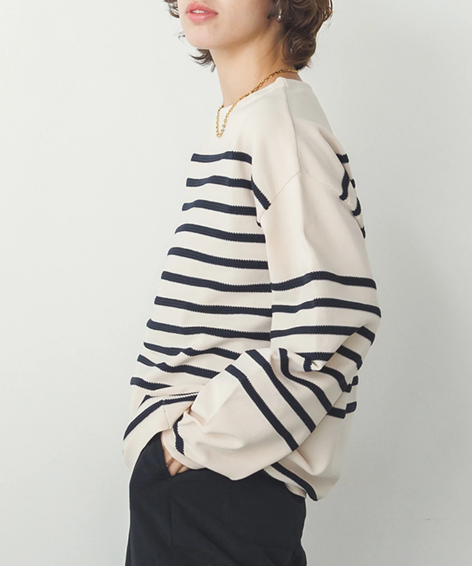 スポンディッシュ 柄編みボーダーニット