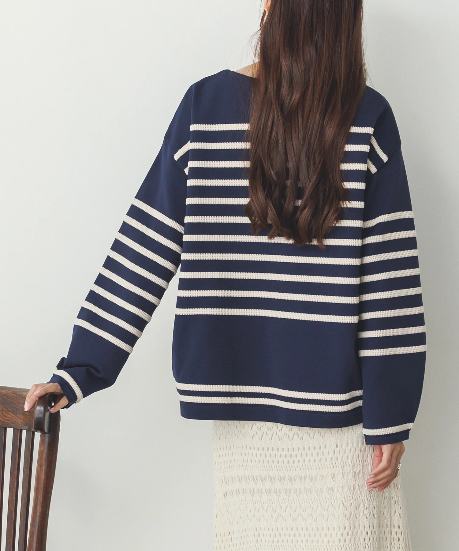 スポンディッシュ 柄編みボーダーニット