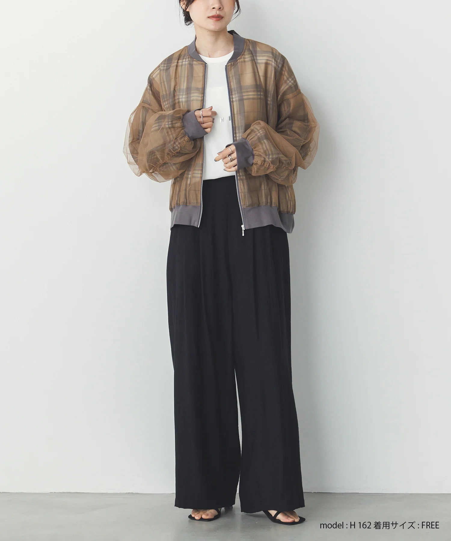 チュールシアー チェックブルゾン