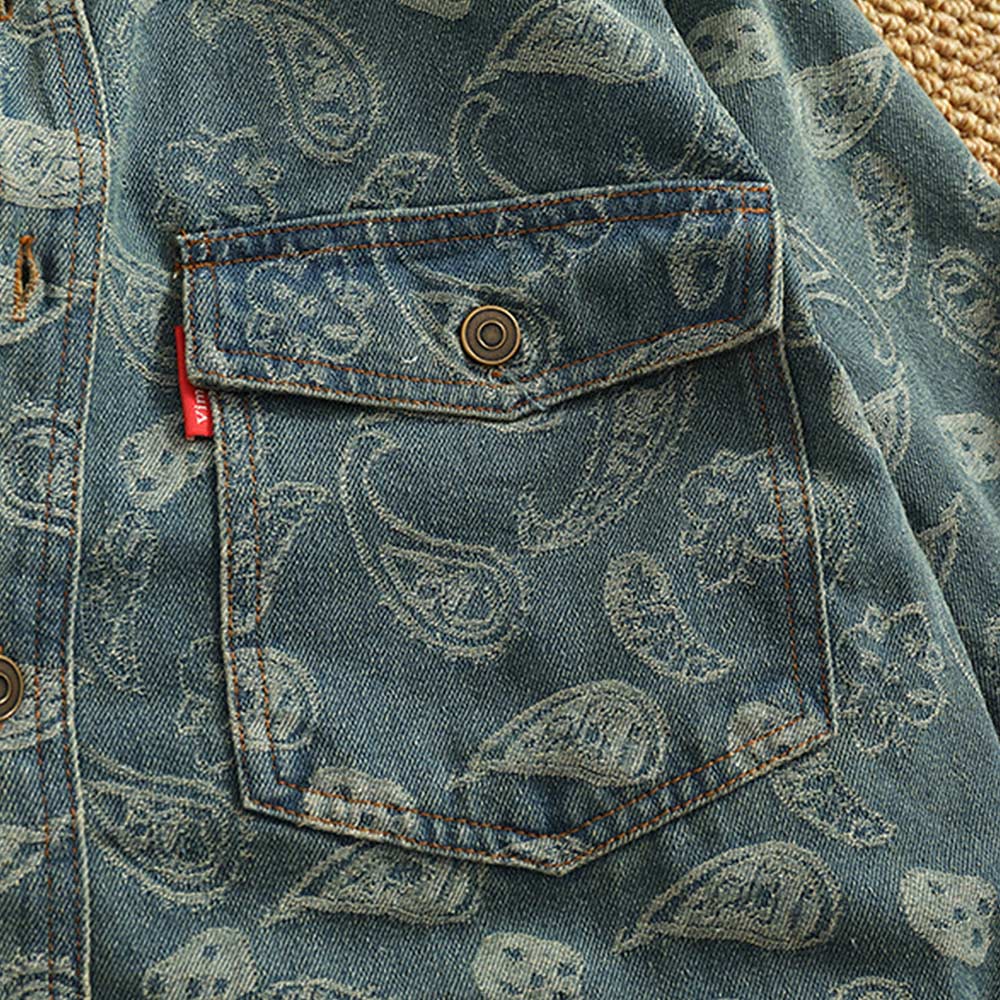 ヘビーウェイト　ペイズリー総柄ジャカードデニムシャツ