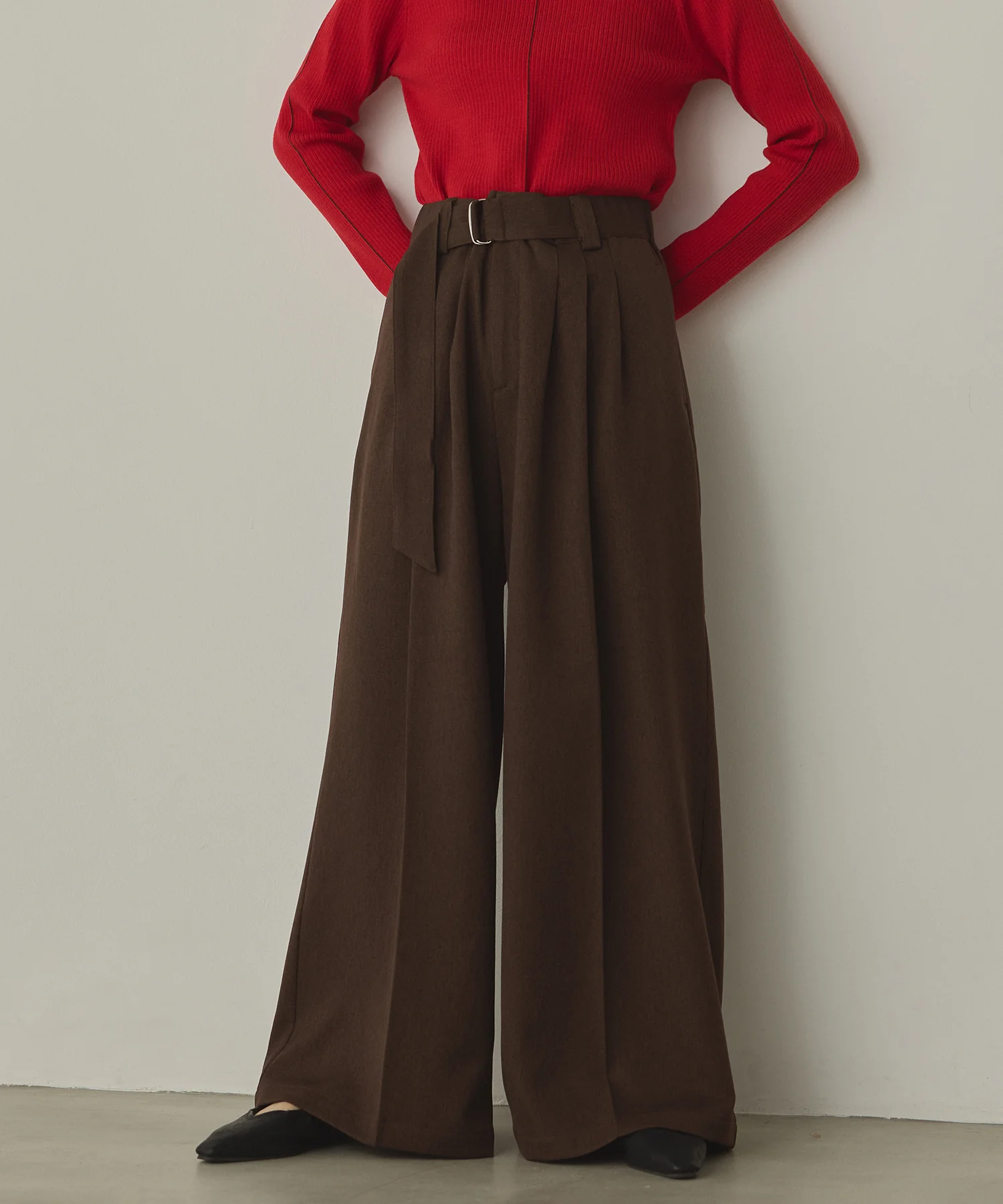 ツイルストライプ タックワイドパンツ