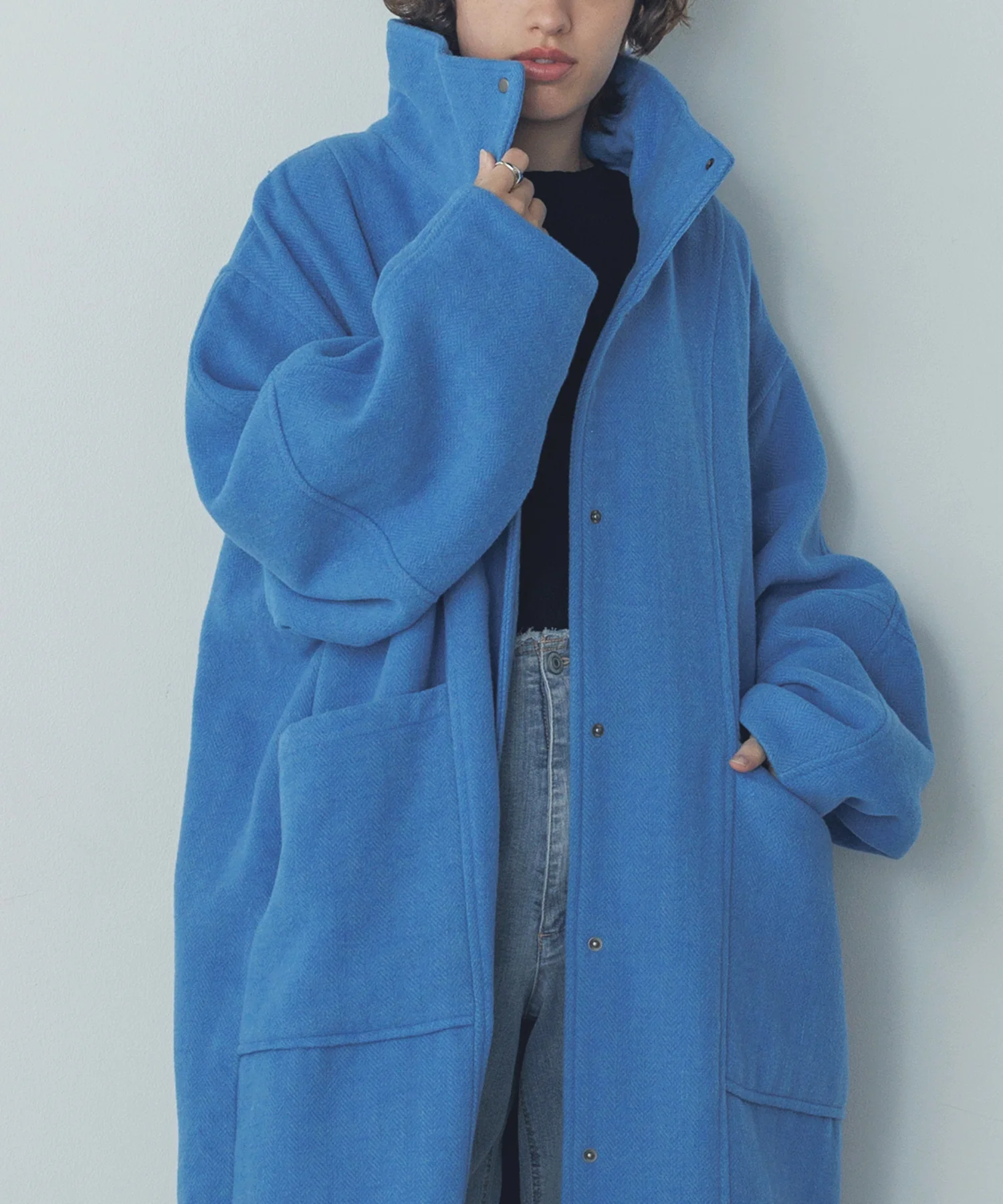 杢ヘリンボーン スタンドカラーコート