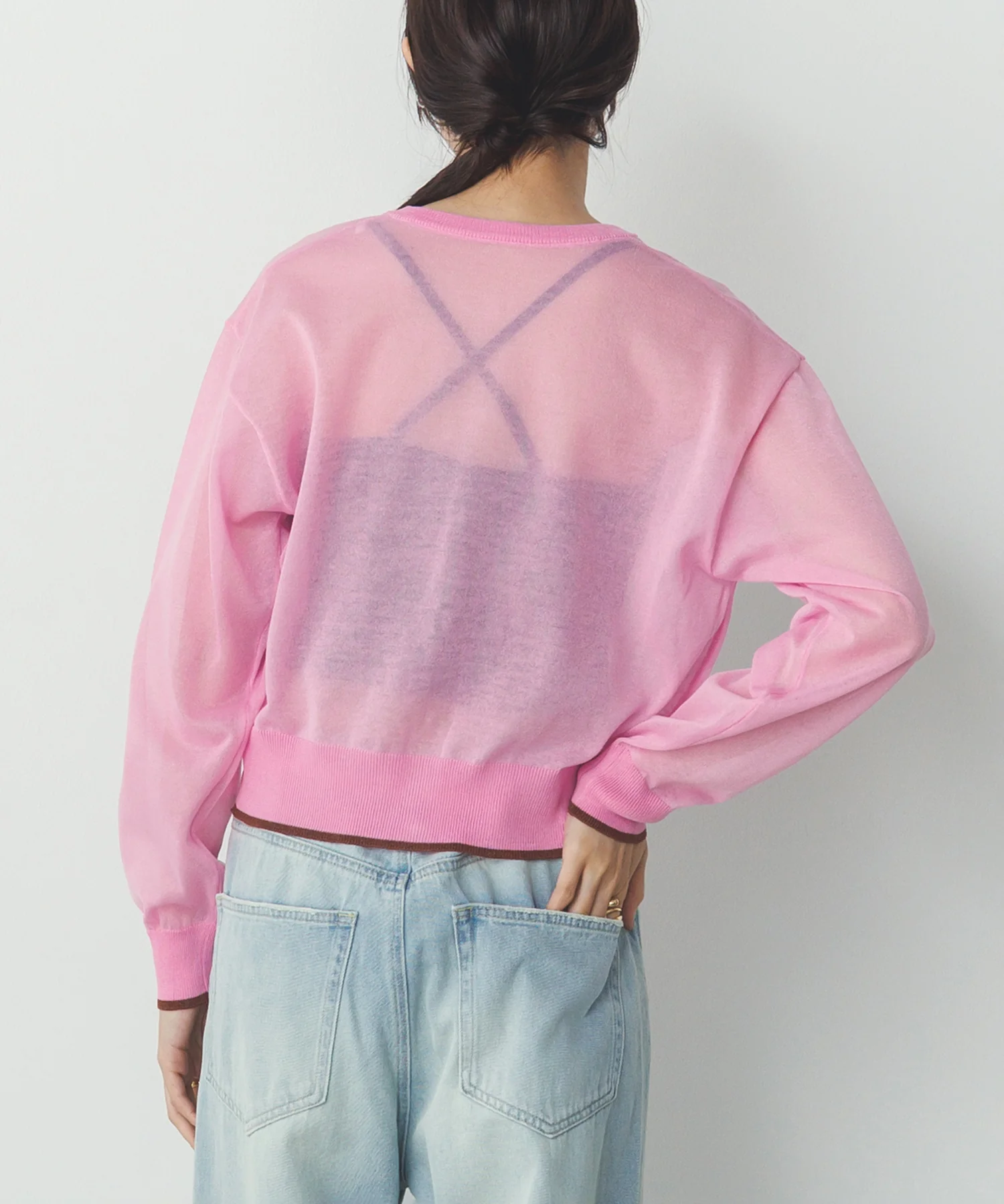 バイカラー シアーニットカーデ