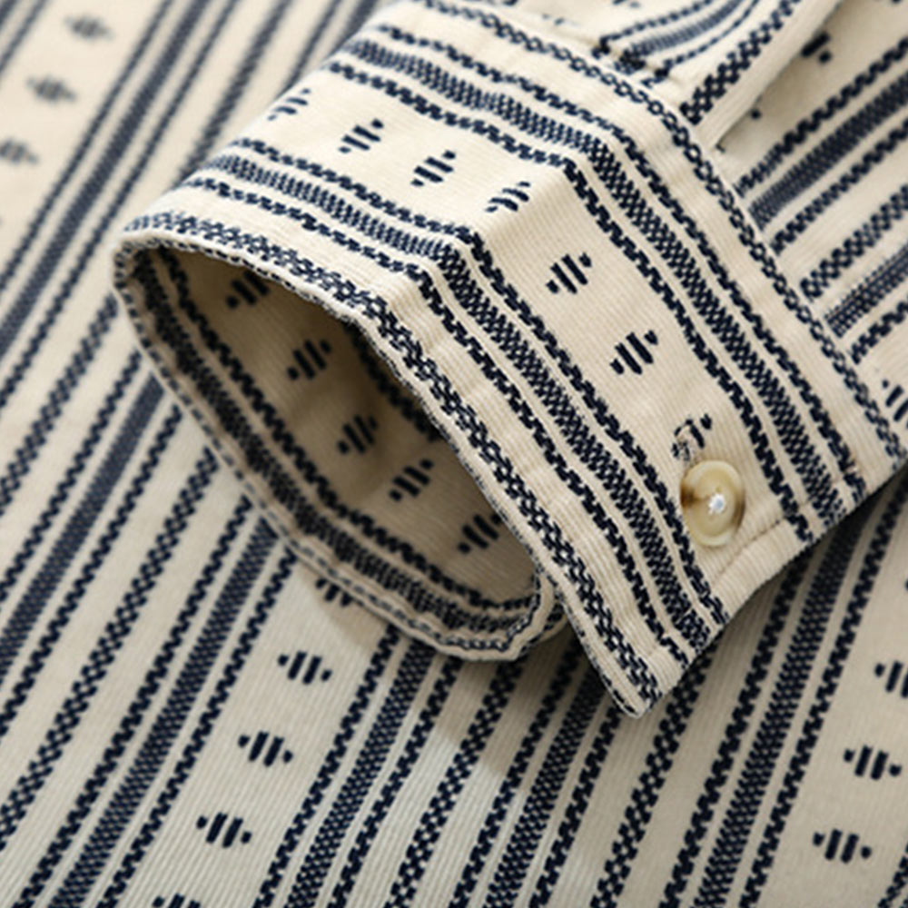 オーダーメイドコーデュロイ民族調ジオメトリック柄ワークシャツ