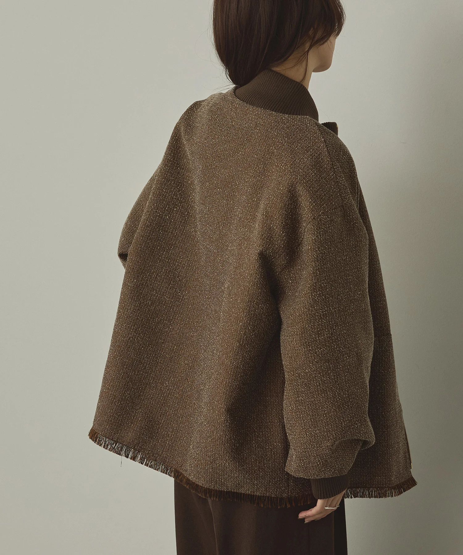 スタンドカラー ツィードブルゾン