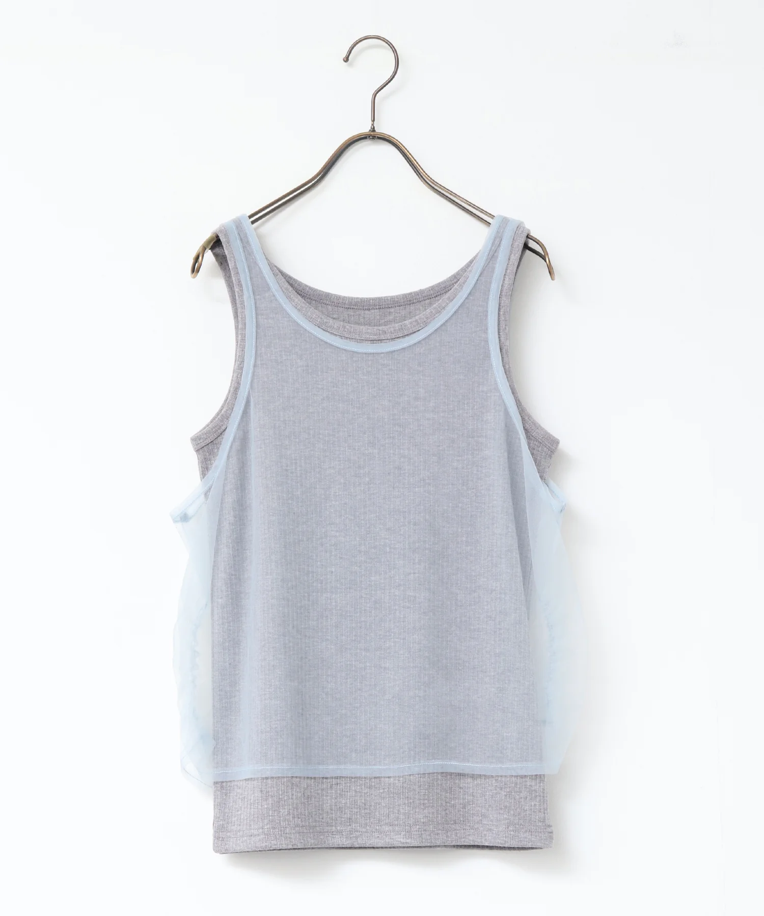 チュールレイヤード リブタンクトップ