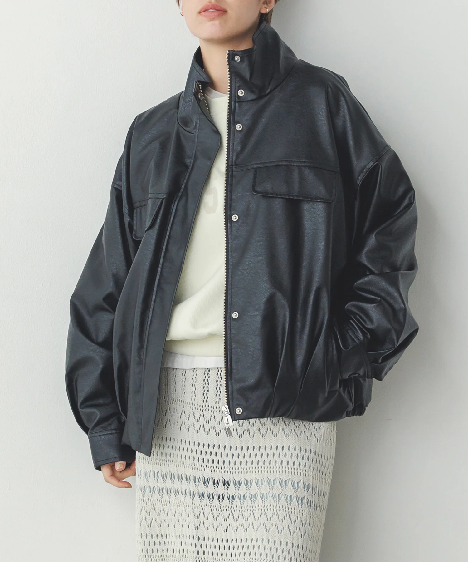 フェイクレザー オーバーブルゾン