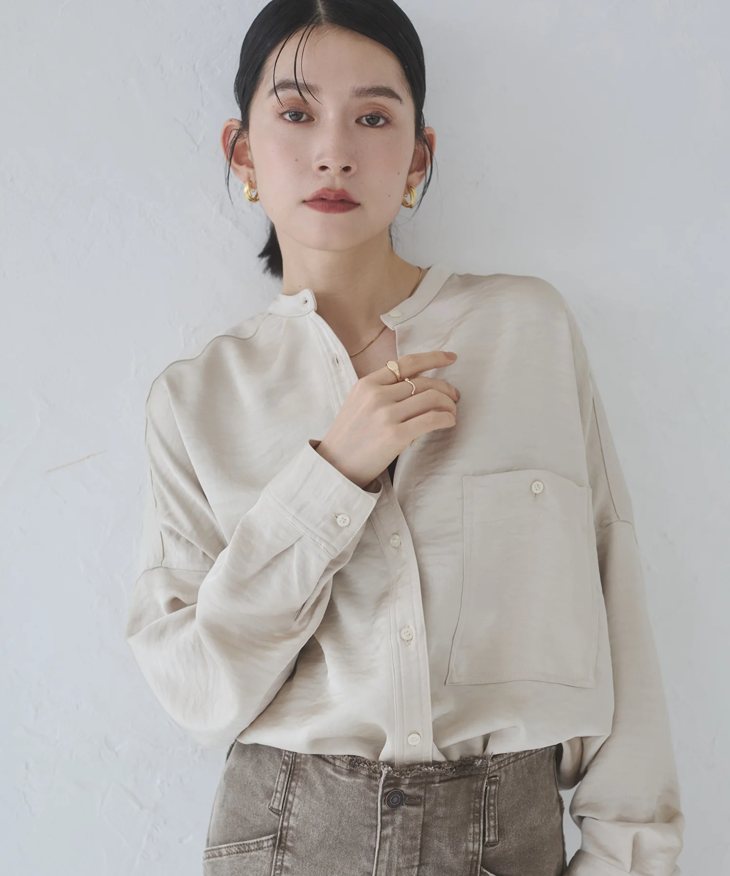 マットサテン オーバーシャツ