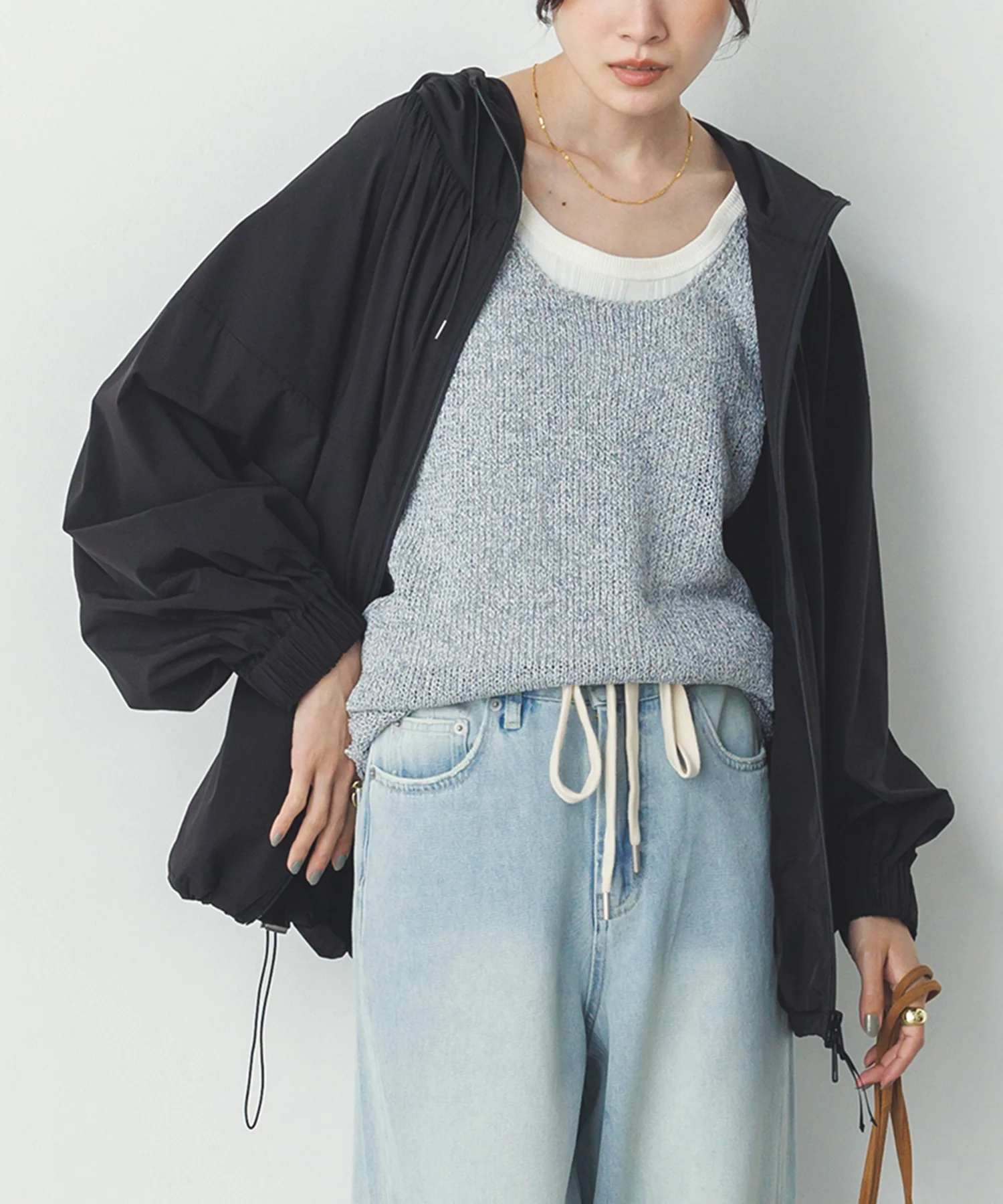 【接触冷感】フード付 ギャザーブルゾン