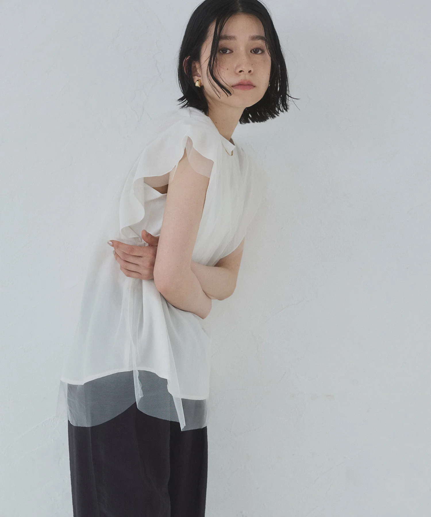 チュール レイヤードブラウス
